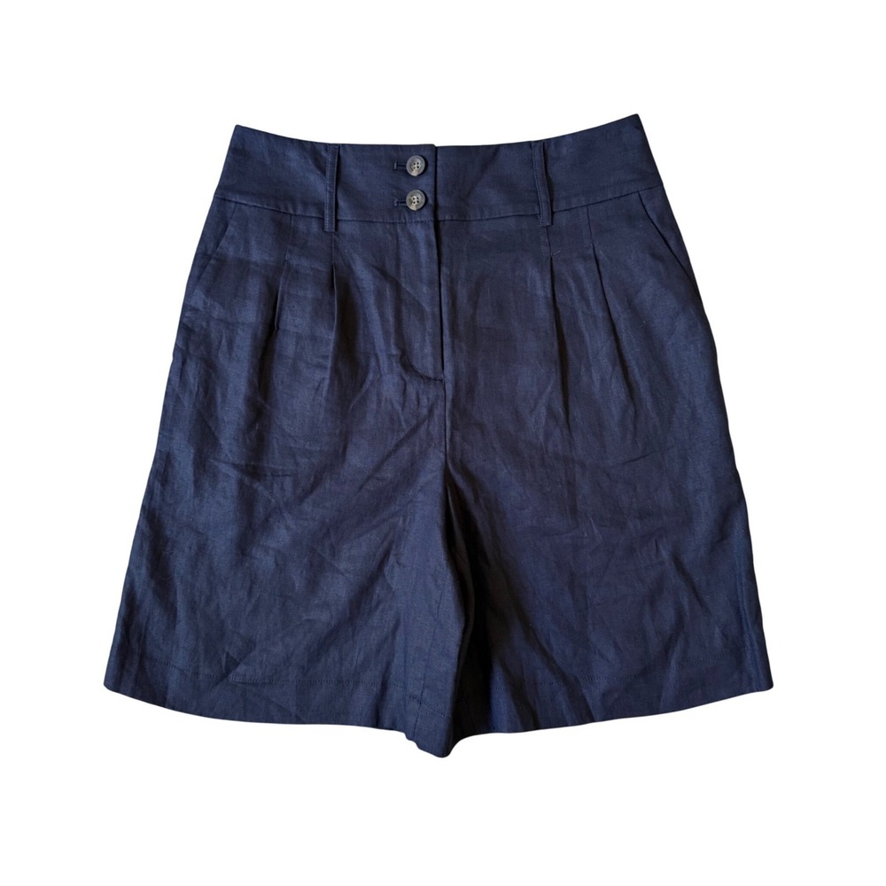 NWT Boden Navy Blue 100% Linen High Waisted Tailored Shorts Size 6 - Picture 5 of 11